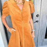 Camel Corduroy Mini Dress