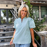 Lainey Simple Stripe Blue/Green Blouse