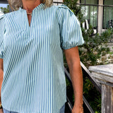 Lainey Simple Stripe Blue/Green Blouse