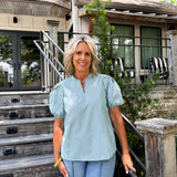 Lainey Simple Stripe Blue/Green Blouse