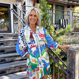 Linen Casual Floral Print Cardigan Tie Waist Dress