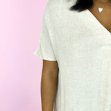 Natural Linen V-neck Midi Dress