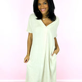 Natural Linen V-neck Midi Dress
