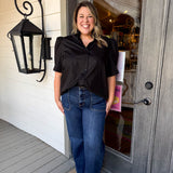 Nice Blue High Rise Wide Leg Patch Pocket Jeans - Curvy