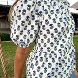 Nina Floral Foulard Navy Blouse