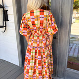Printed Plaid Midi Dress