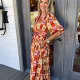 Printed Plaid Midi Dress
