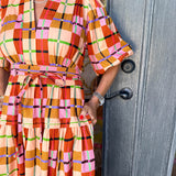 Printed Plaid Midi Dress