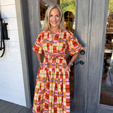 Printed Plaid Midi Dress