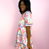 White Hibiscus Harmony Palmer Dress