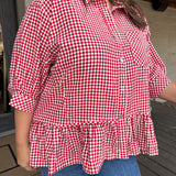 Cherry Peplum Blouse - Curvy