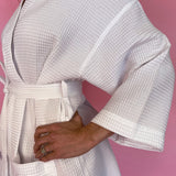 Waffle Weave Robe - White