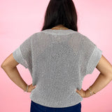 Silver Short Sleeve Crochet Sweater