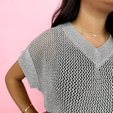 Silver Short Sleeve Crochet Sweater