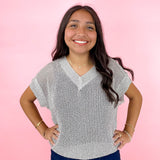 Silver Short Sleeve Crochet Sweater