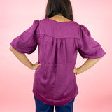 Plum Satin Bell Sleeve Top