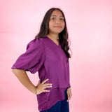 Plum Satin Bell Sleeve Top