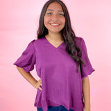 Plum Satin Bell Sleeve Top