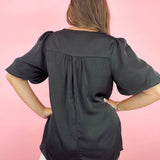 Black Satin Bell Sleeve Top