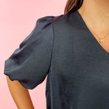 Black Satin Bell Sleeve Top