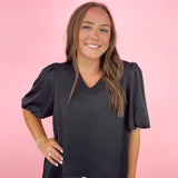 Black Satin Bell Sleeve Top