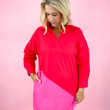 Red + Fuchsia Preppy Asymmetrical Dress