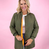 Olive Long Bomber Jacket