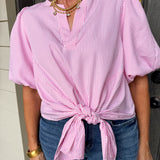 Sweet Pink Tie Front Blouse